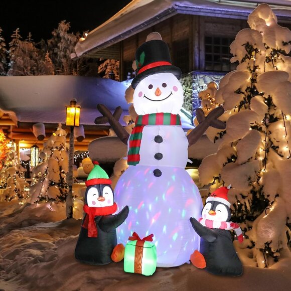 6FT Christmas Inflatable Snowman with Penguins LED Twinkle Lights Yard Decor - Picture 3 of 7
